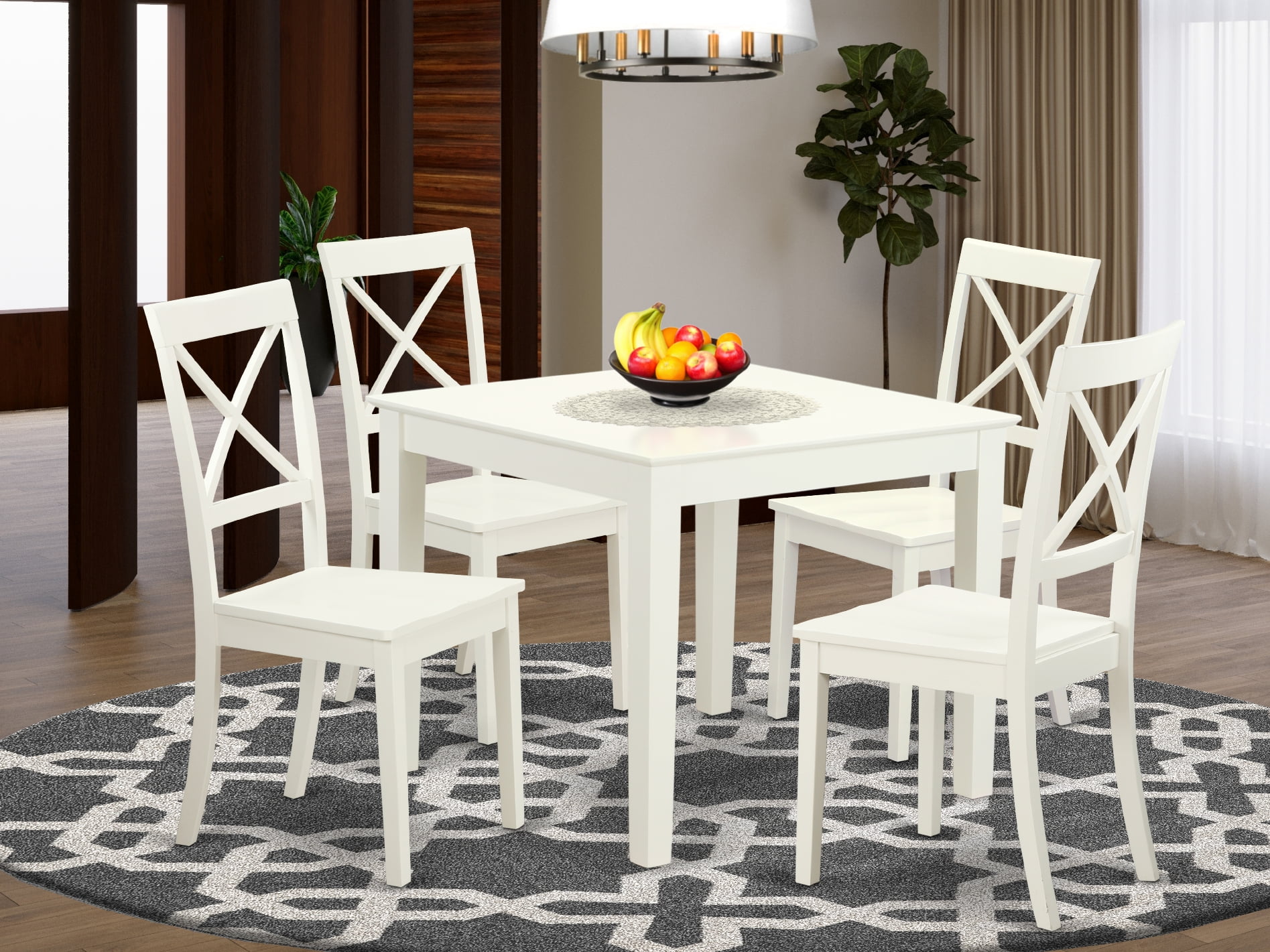 OXBO5-LWH-W 5-Piece Small Kitchen Table Set with 4 Hardwood Dining ...