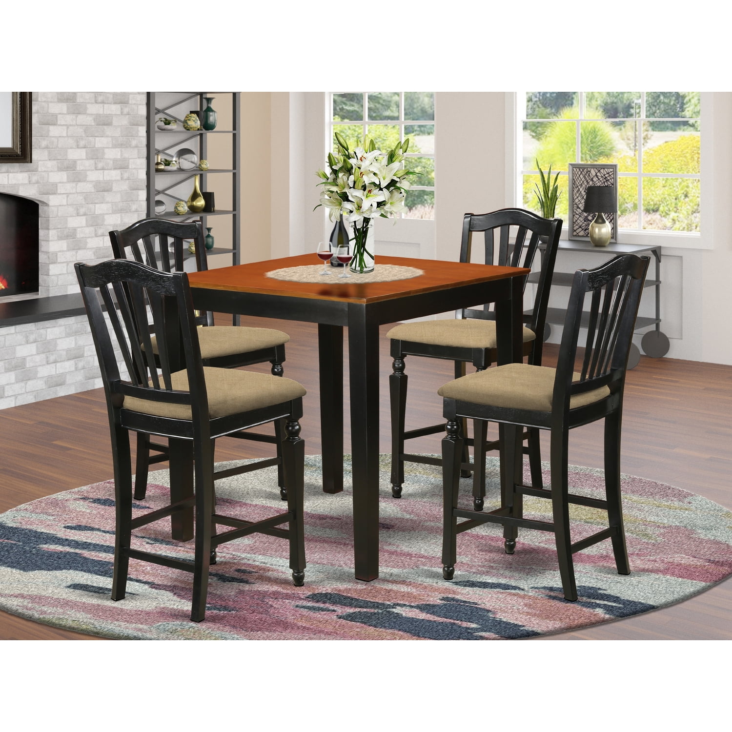 East West Furniture Pub 5-piece Wood Counter Height Dining Set in Black ...