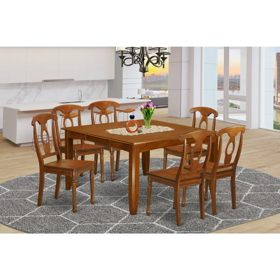 East West Furniture PFNA7-SBR-W 7 Piece Dining Room Table Set-Dinette Table With Leaf and 6 Kitchen Chairs