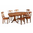 thumbnail image 1 of East West Furniture PLNA5-SBR-W 5-Piece Plainville Table with Double Pedestal & 4 Napoleon Wood Seat Chairs in Saddle Brown Finish Finish, 1 of 1