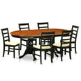 thumbnail image 1 of East West Furniture PLPF7-BCH-C Microfiber Dining Room Set - Table with 6 Wooden Chairs, Black & Cherry - 7 Piece, 1 of 1