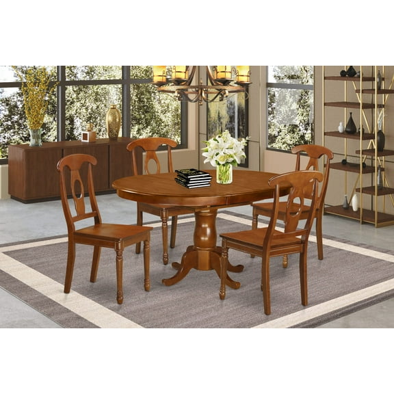 East West Furniture PONA5-SBR-W 5 Piece Dining Room Set-Oval Dining Table With Leaf and 4 Chairs