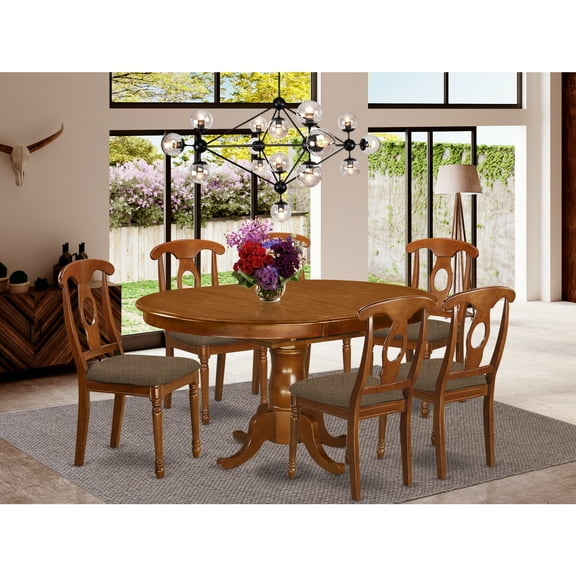 East West Furniture PONA7-SBR-C 7 Piece Dining Room Set-and Oval Dining Table With Leaf and 6 Dining Chairs