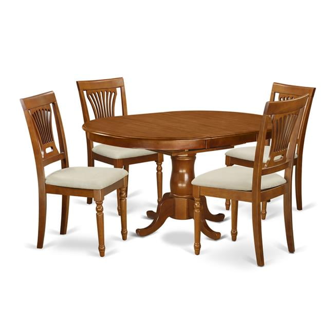 East West Furniture POPL5 SBR C Set Portland Dining Table with Leaf Four Cushioned Seat Chairs Saddle Brown 18 in. 5 Piece