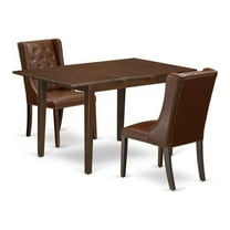 East West Furniture PSFO3-MAH-46 3-Piece Dining Room Table Set Includes 1 Picasso Butterfly Leaf Dining Table and 2 Brown Linen Fabric Padded Chairs Button Tufted - Mahogany Finish