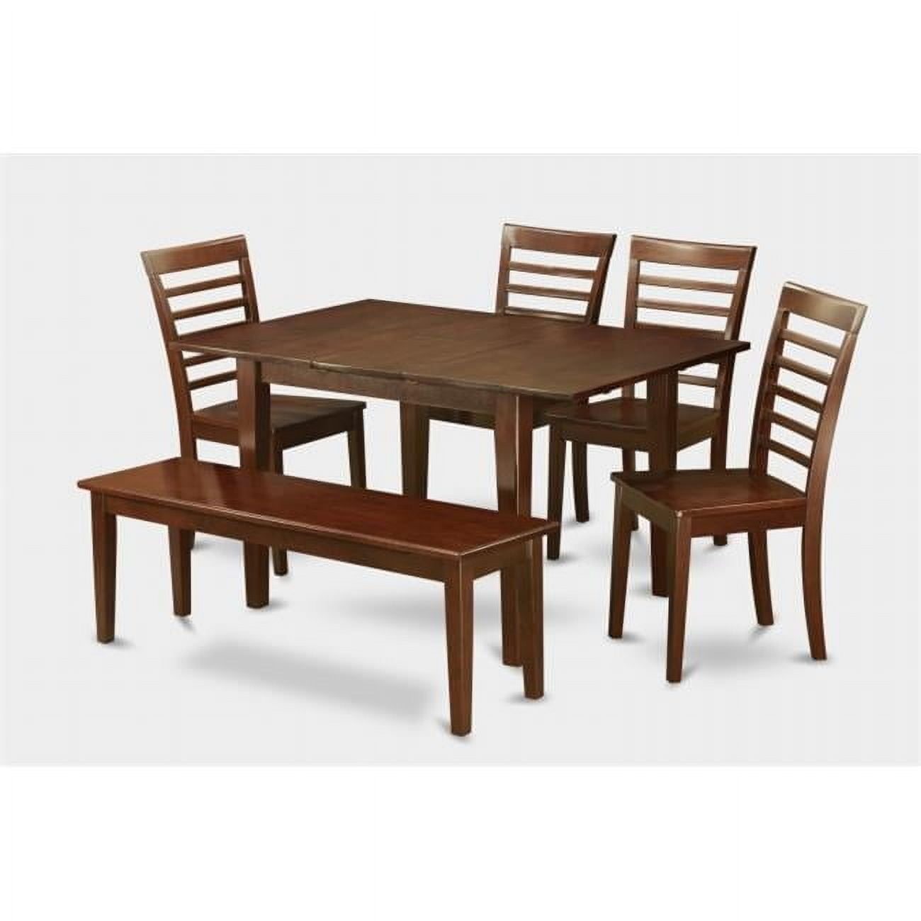 East West Furniture PSML6D-MAH-W 5 Pc Dining Table 32x60in With 4 Ladder Back Wood Seat Chairs and 52-in Long Bench