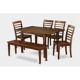 thumbnail image 1 of East West Furniture PSML6D-MAH-W 5 Pc Dining Table 32x60in With 4 Ladder Back Wood Seat Chairs and 52-in Long Bench, 1 of 1