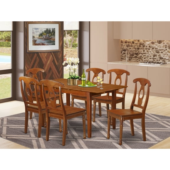East West Furniture PSNA7-SBR-W 7 Piece Kitchen Table Set Table With Leaf and 6 Dining Chairs
