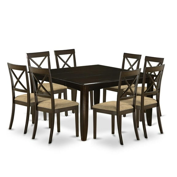 East West Furniture Parfait 9-piece Dining Set with Cushion Seat in Cappuccino