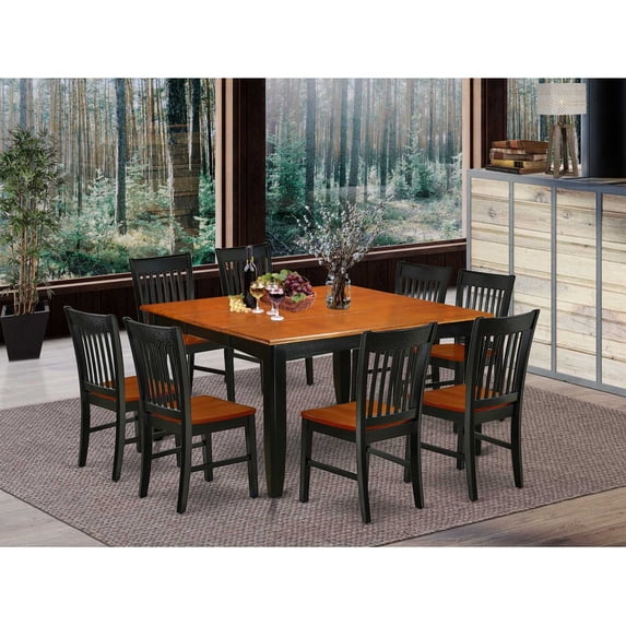 East West Furniture Dining Room Set Black & Cherry, PFNO9-BCH-W