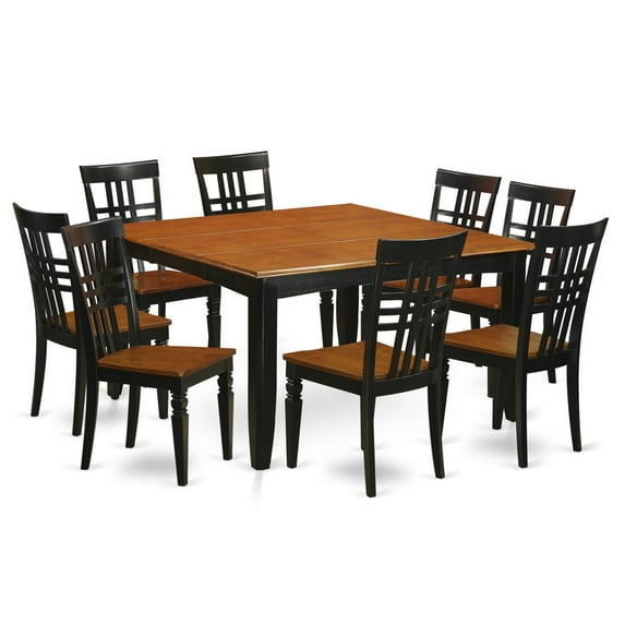 East West Furniture 9 Pc Kitchen Table set with a Dining Table and 8 Dining Chairs in Black and Cherry