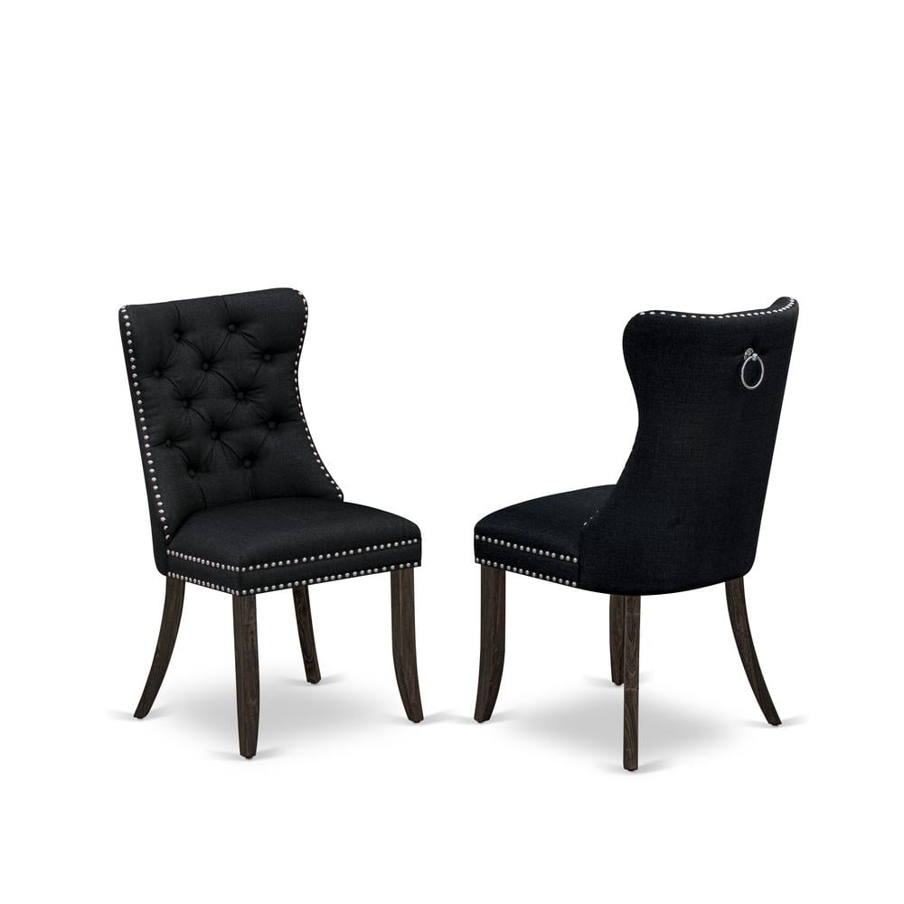 East West Furniture Parson Dining Room Chairs Black Linen Fabric