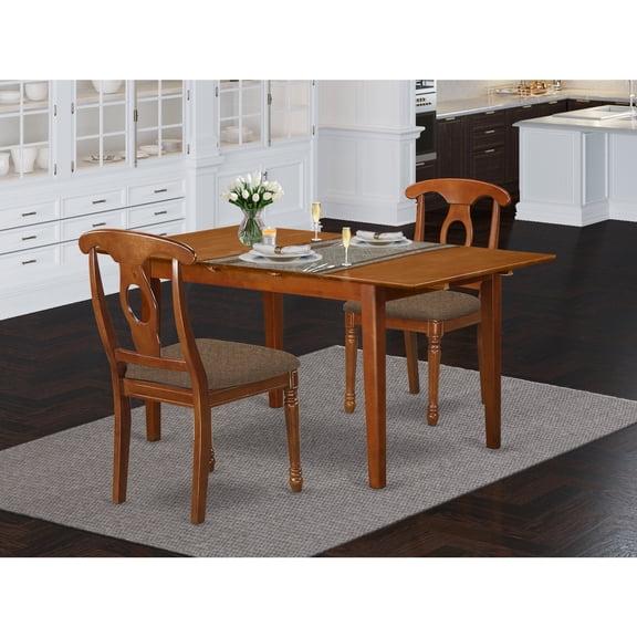East West Furniture Picasso 3-piece Dining Set with Fabric Seat in Saddle Brown