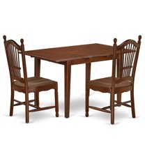 East West Furniture Picasso 3-piece Dining Set with Wood Seat in Mahogany
