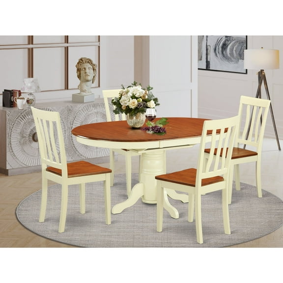 East West Furniture   Piece Dining Set Includes an Oval Dining Table and 4 Kitchen Chairs, 42x60 Inch, Buttermilk & Cherry