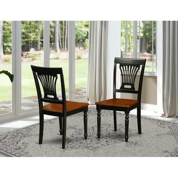 East West Furniture Plainville 11" Wood Dining Chairs in Black/Cherry (Set of 2)