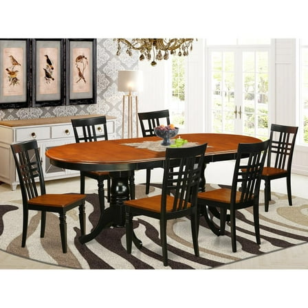 East West Furniture 7  PcTable  and  chair  set  with  a  Dining  Table  and  6  Dining  Chairs  in  Black  and  Cherry