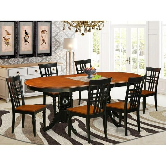 East West Furniture 7  PcTable  and  chair  set  with  a  Dining  Table  and  6  Dining  Chairs  in  Black  and  Cherry