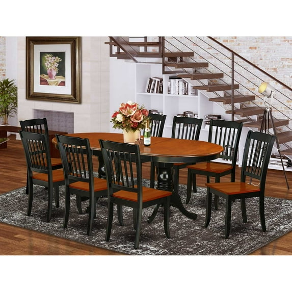 East West Furniture Plainville 9-Piece Wooden Dining Set in Black/Cherry