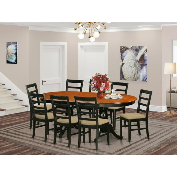 East West Furniture Plainville 9-piece Dining Set with Cushion Seat in Black