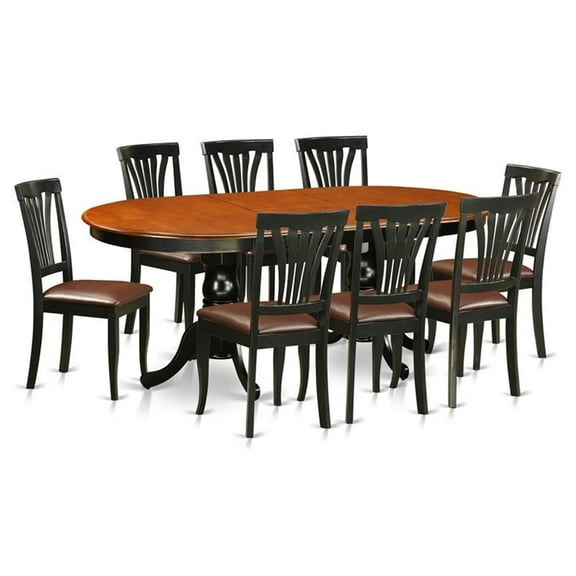 East West Furniture Plainville 9-piece Dining Set with Leather Chairs in Black