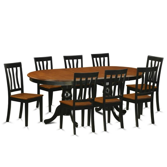East West Furniture Plainville 9-piece Wood Dining Room Set in Black/Cherry