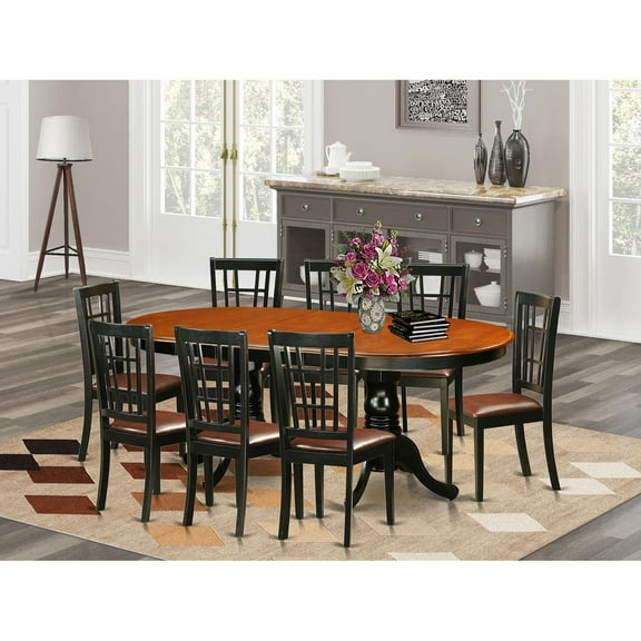 East West Furniture 9  PC  Dining  room  set-Dining  Table  with  8  Wood  Dining  Chairs