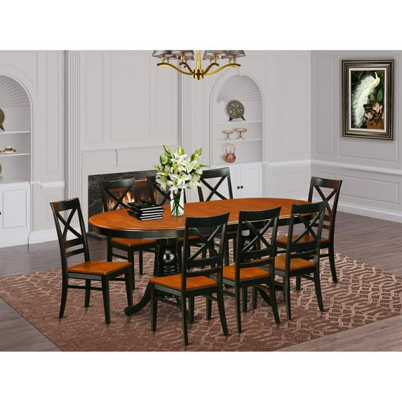 East West Furniture Plainville 9-piece Wood Table and Dining Chairs in Black