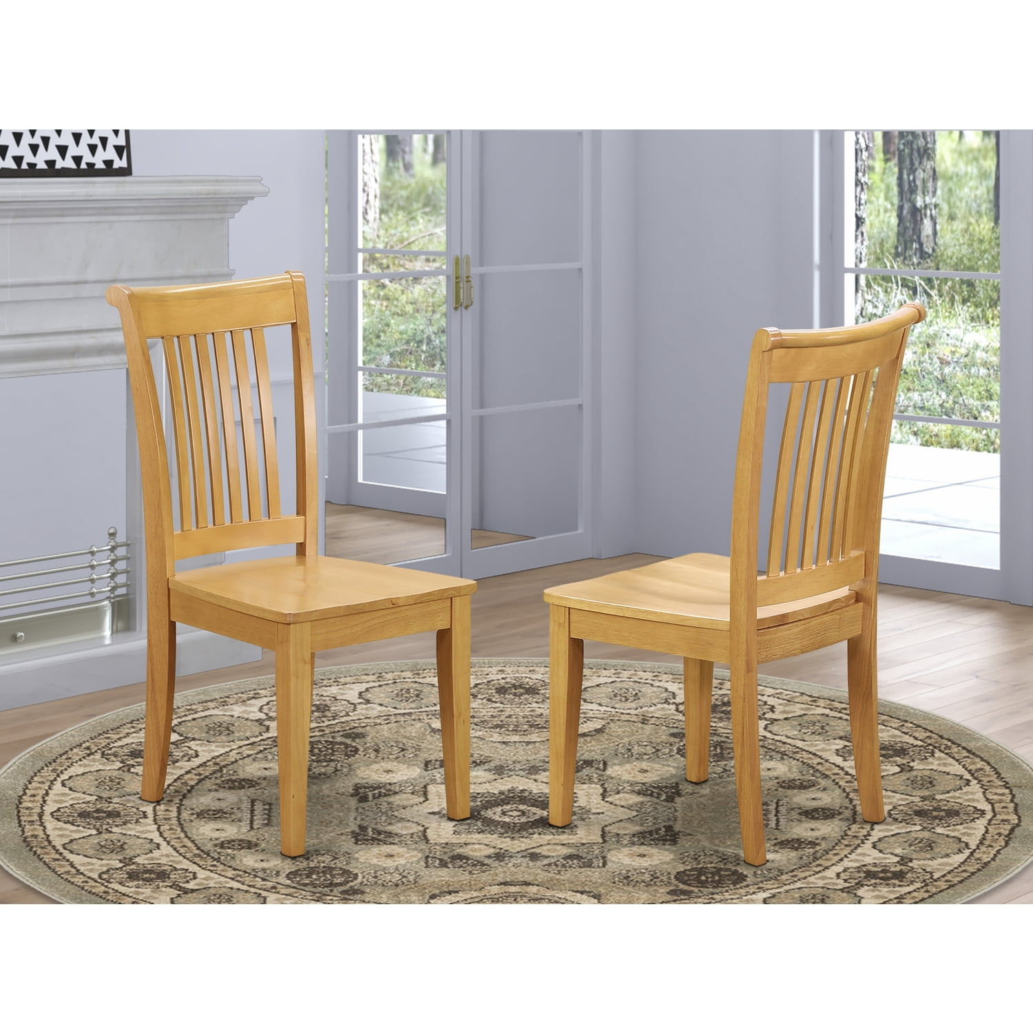 High Slat Back Oak Finish Wood Side Chair Set of 2