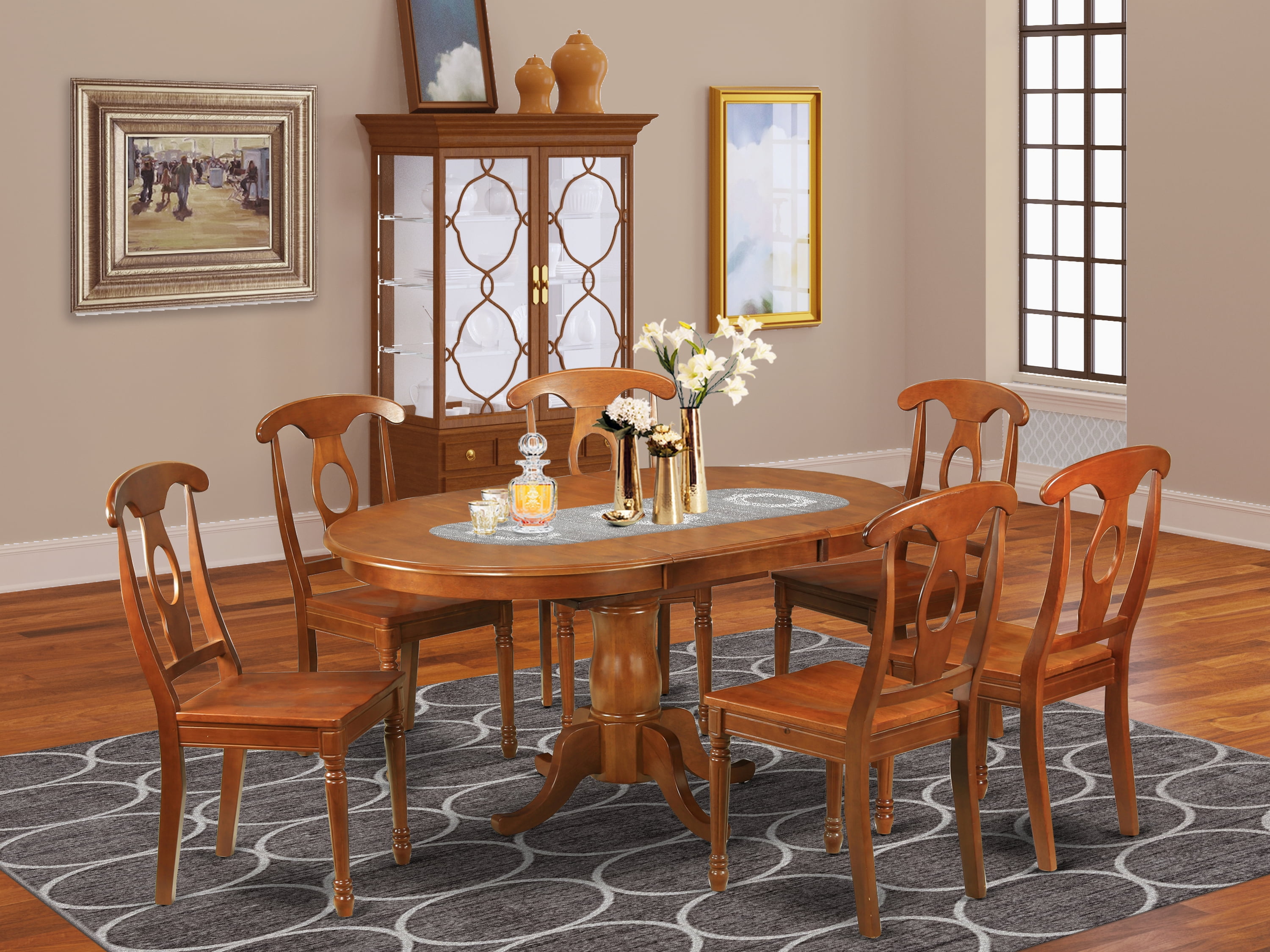PONA7-SBR-W 7 Pc Dining room set-Oval Dining Table with Leaf and 6 ...