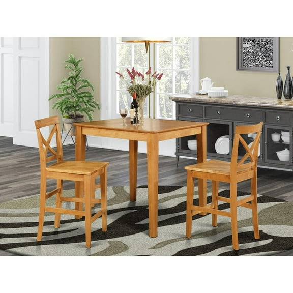East West Furniture Pub 3-piece Traditional Wood Dining Room Set in Oak
