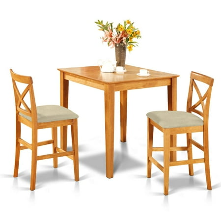 East West Furniture Pub 3-piece Wood Dining Set with Counter Chairs in Oak