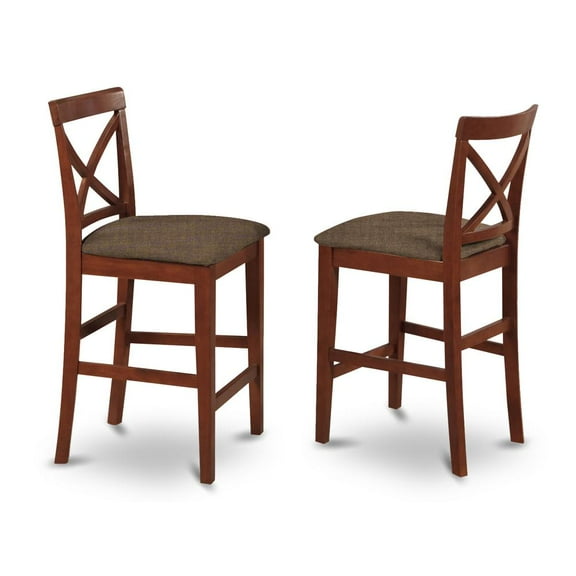 East West Furniture Pub 41" Fabric X-Back Bar Stools in Brown (Set of 2)