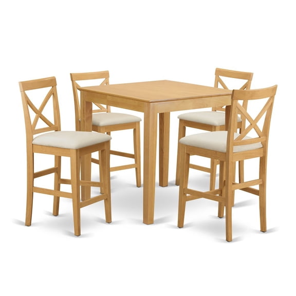 East West Furniture Pub 5-piece Traditional Wood Dining Set in Oak