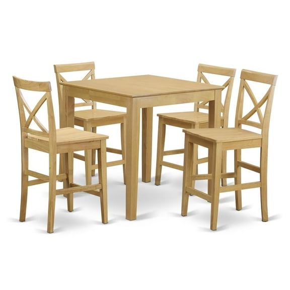 East West Furniture Pub 5-piece Traditional Wood Dining Table Set in Oak
