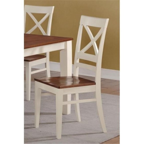 East West Furniture QUC-WHI-W Quincy Dining Chair with Wood Seat in Buttermilk and Cherry Pack of 2