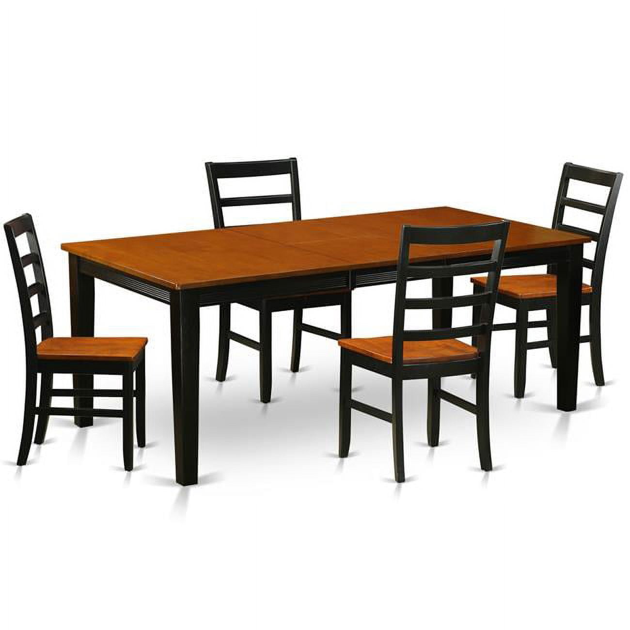East West Furniture 5-Piece Dining Set - Table With Butterfly Leaf & 4 Faux Leather Chairs, Black/Cherry