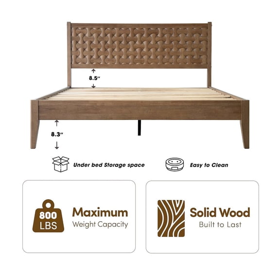 East West Furniture Queen Wooden Platform Bed Frame, Barnwood Finish, Morden Style