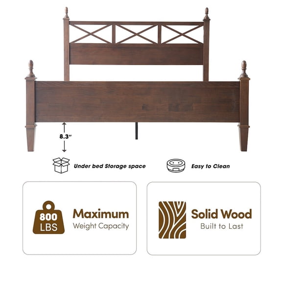 East West Furniture Queen Wooden Platform Bed Frame, Dark Roast Oak Finish, Traditional Style