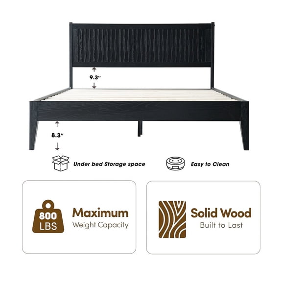 East West Furniture Queen Wooden Platform Bed Frame, Ebony Oak Finish, Morden Style