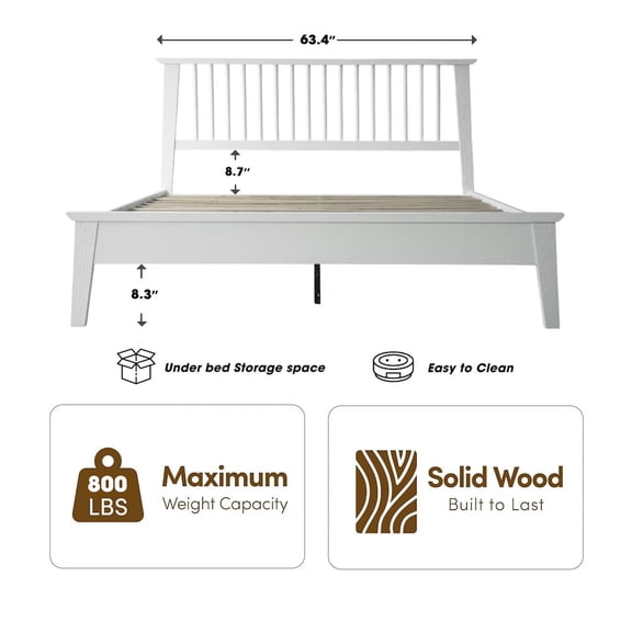 East West Furniture Queen Wooden Platform Bed Frame, Pure White Finish, Morden Style