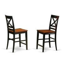 East West Furniture Quincy 11" Wood Counter Stools in Black (Set of 2)