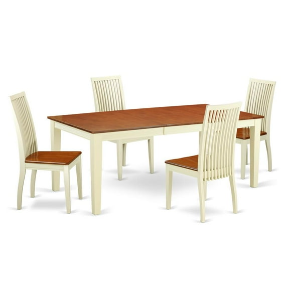East West Furniture Quincy 5-piece Wood Kitchen Table Set in Buttermilk/Cherry