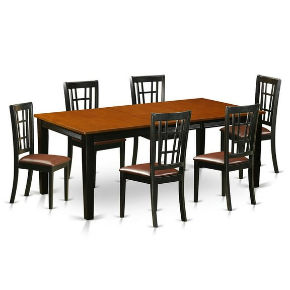 East West Furniture 7  PC  Dining  set-Dining  Table  with  6  Wood  Dining  Chairs