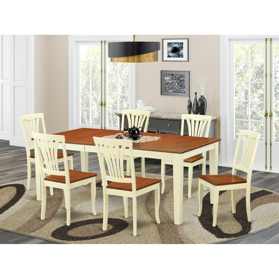East West Furniture Quincy 7-piece Wood Dinette Set in Buttermilk/Cherry