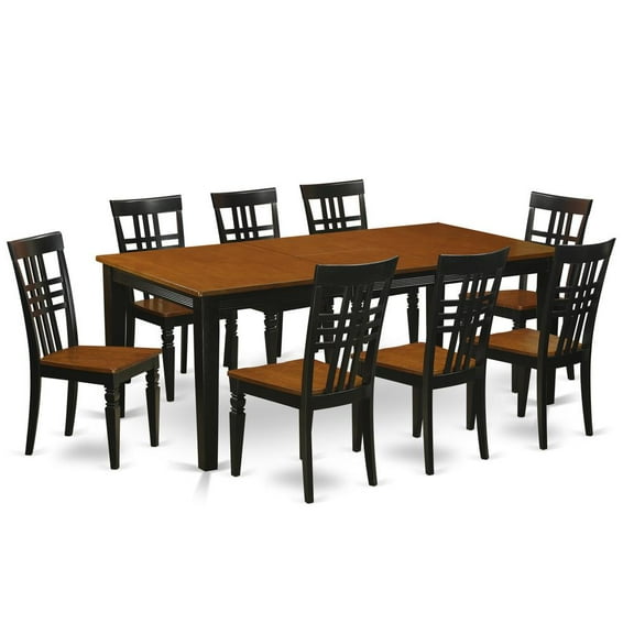 East West Furniture 9  PC  Table  set  with  a  Dining  Table  and  8  Dining  Chairs  in  Black  and  Cherry
