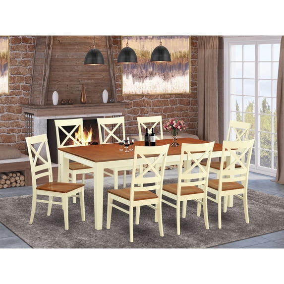 East West Furniture Quincy 9-piece Wood Table and Dining Chair Set in Cherry