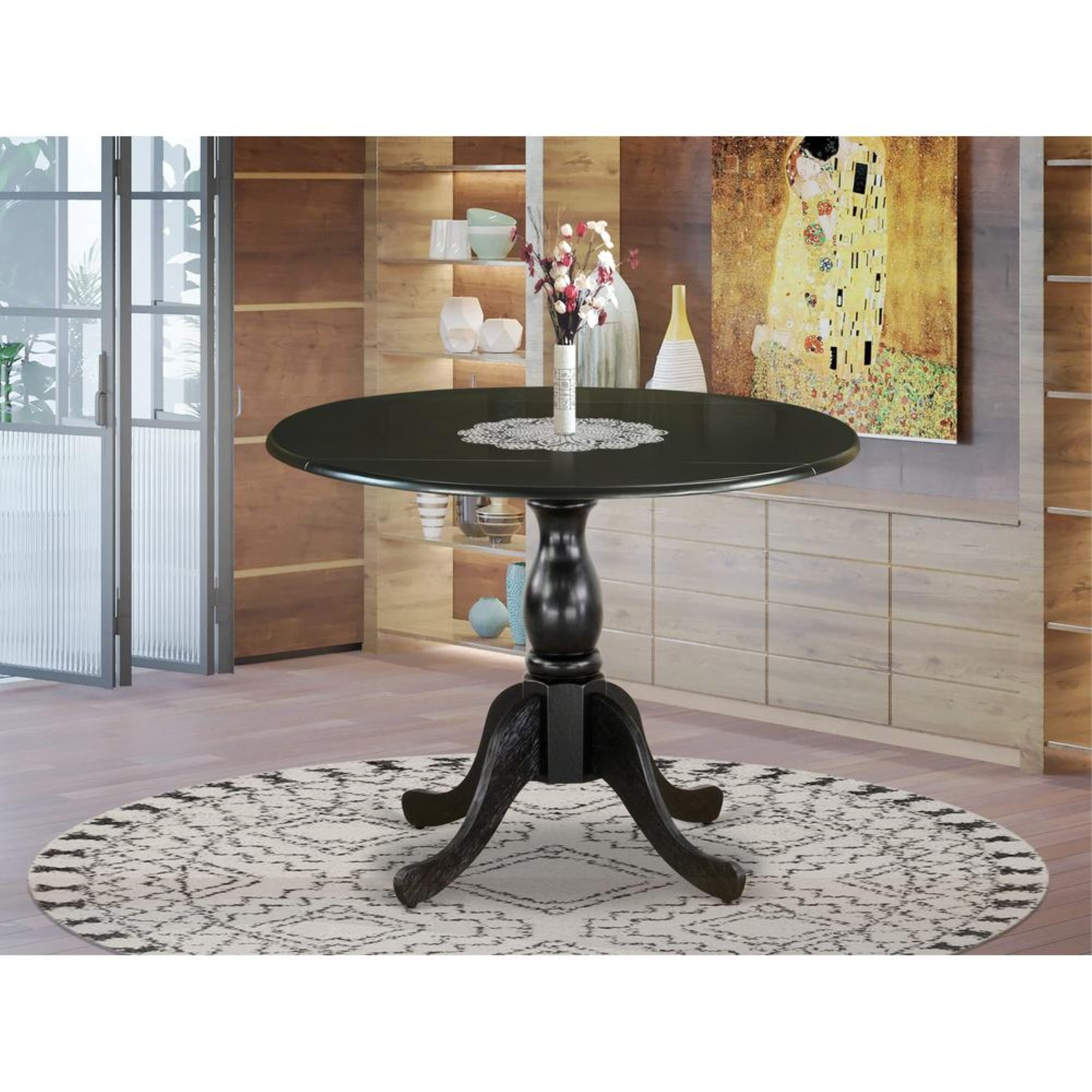 Black Round Extendable Solid Wood Dining Table
