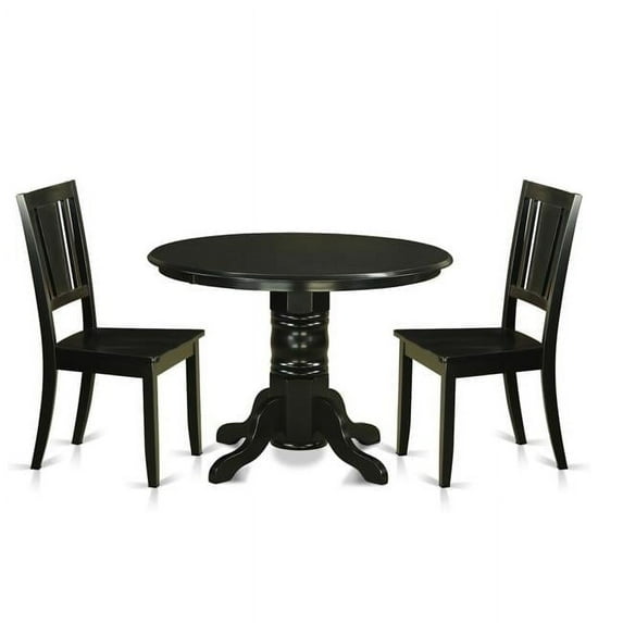 East West Furniture SHDU3-BLK-W Dinette Set with 2 Kitchen Table & 2 Chairs, Black - 3 Piece