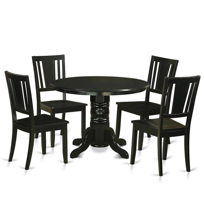East West Furniture SHDU5-BLK-W Wood Seat Kitchen Table Set with 4 ...